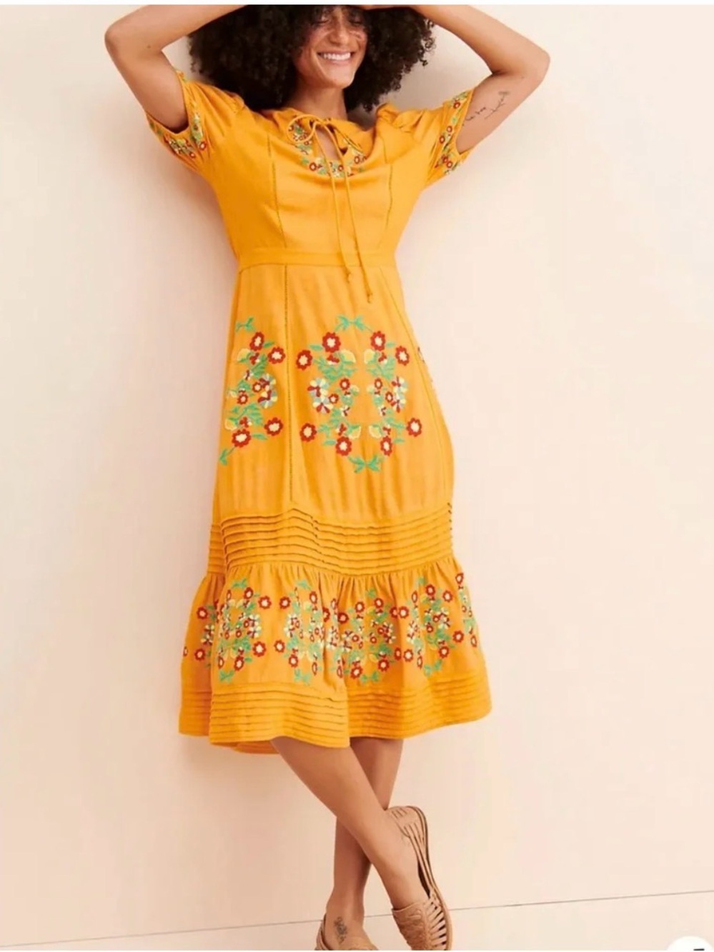 Ollari Dori Floral Midi Dress Sz Sm